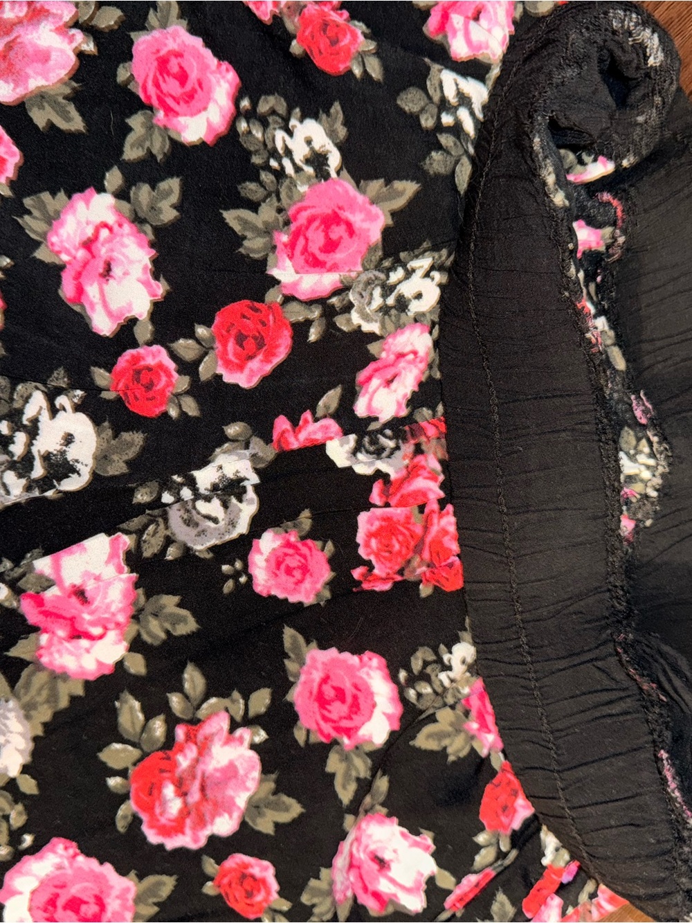 Y2K Black Pink Floral Wide Leg Lounge Pants One Size - Picture 3 of 9